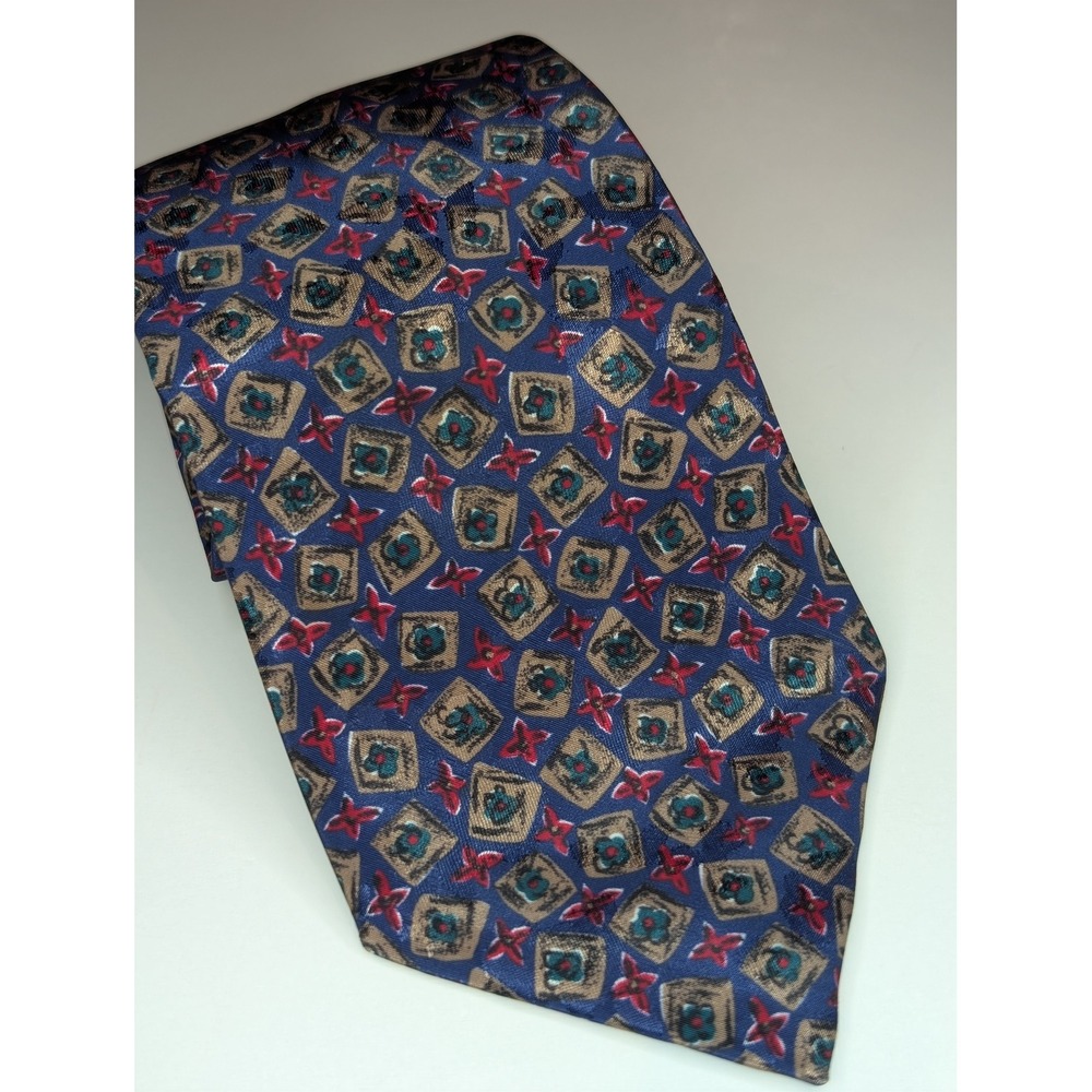 Jeffrey Scott Mens Blue Geometric Medallion Polyester Necktie Classic Pattern